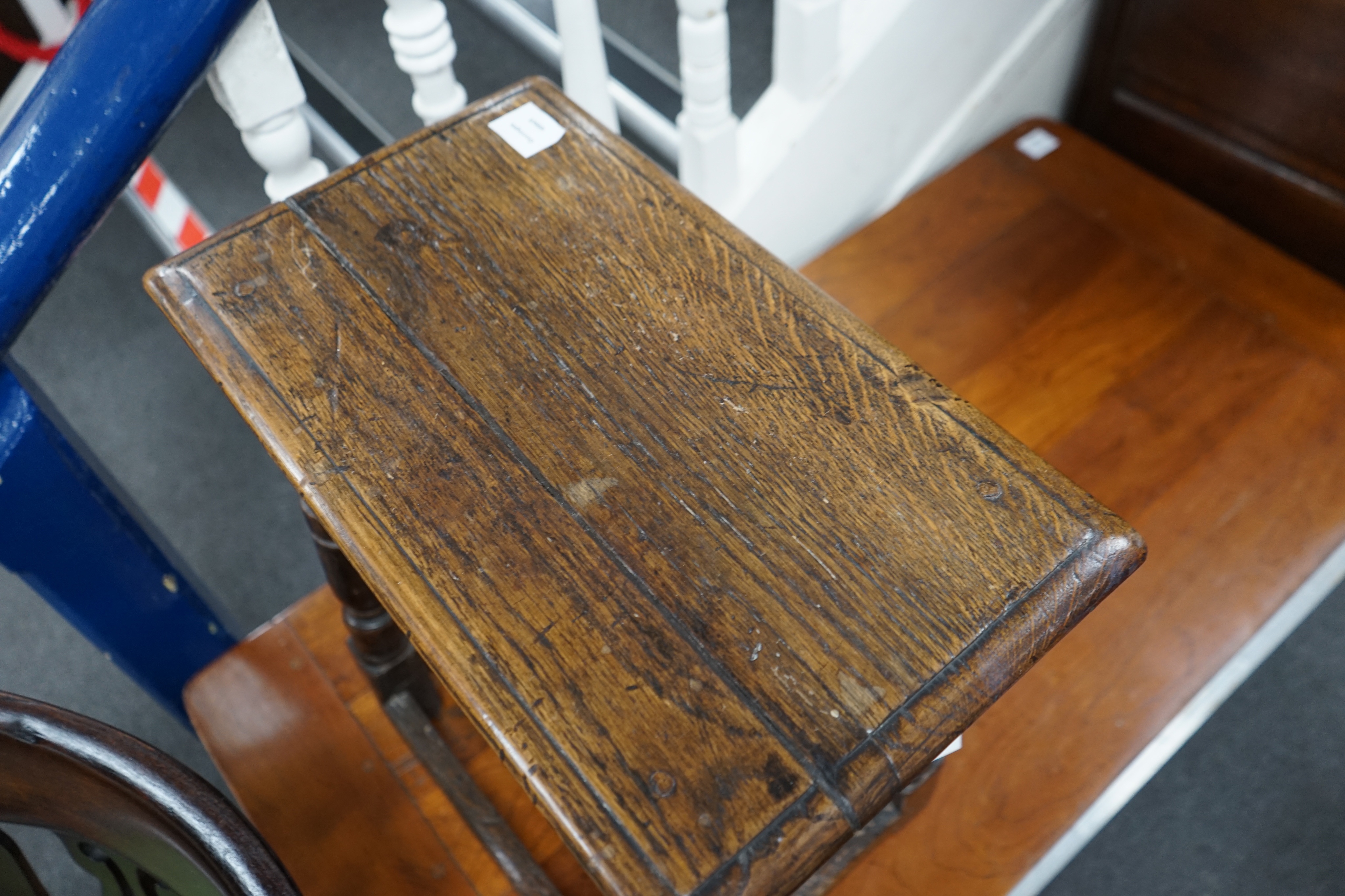 An 18th century oak joint stool, width 47cm depth 28cm height 50cm